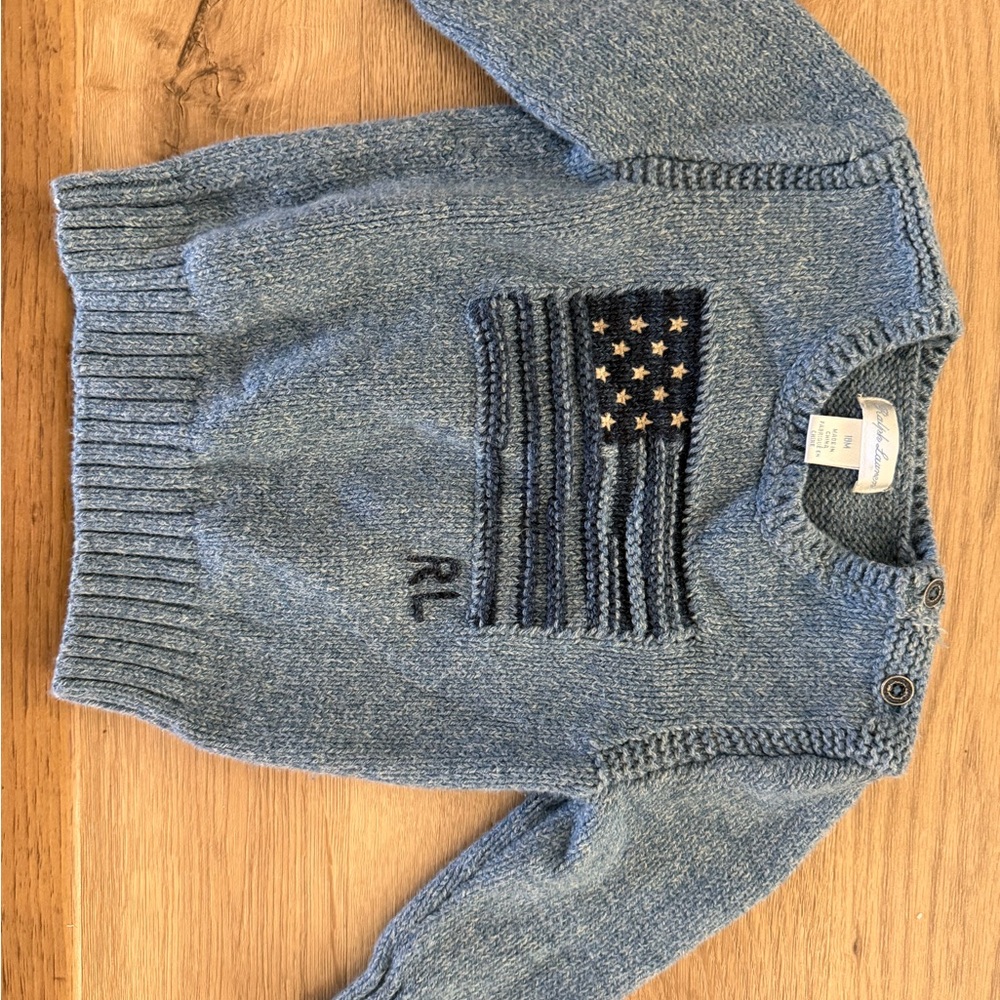 Ralph Lauren Blue Crewneck Sweater with Flag Design 18 months